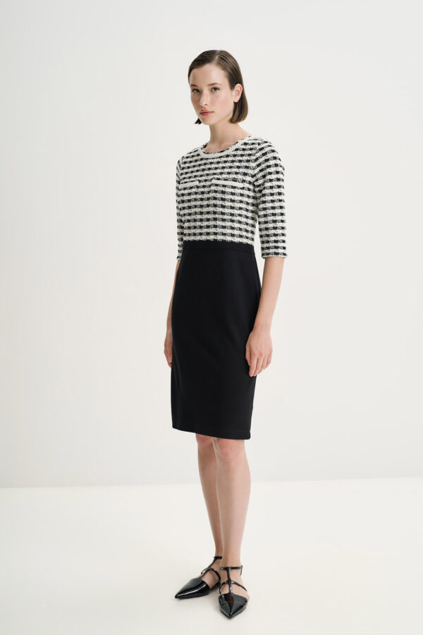 Contrast tweed dress with pearls