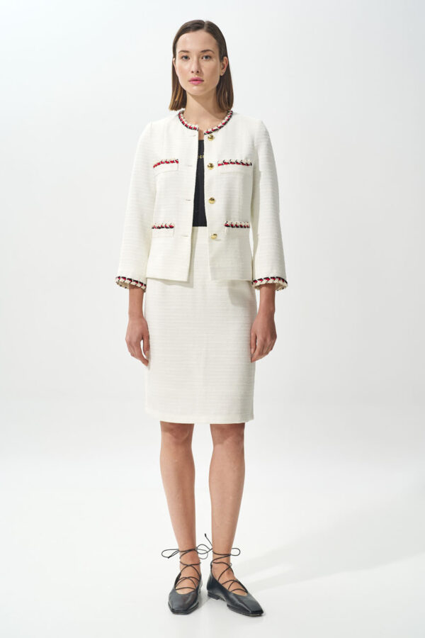Tweed jacket with contrast braid