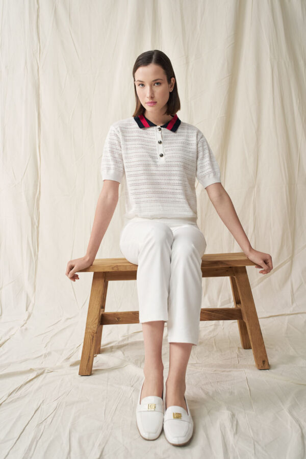 Polo knit with contrast collar