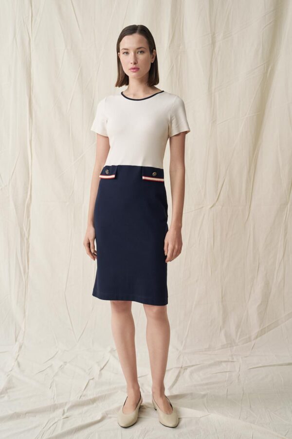 Bicolor dress with braid pockets