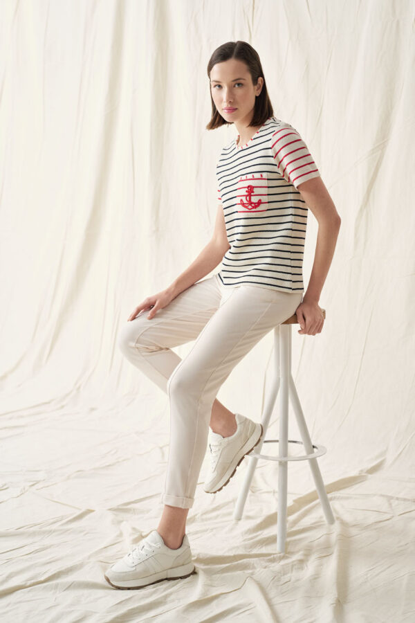 Striped blouse with anchor embroidery