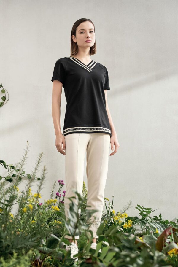Boxy blouse with striped rib