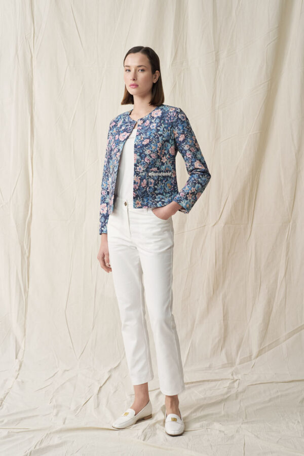 Jacket with pearls in spring flower print