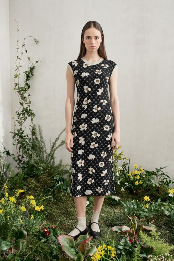 Daisy monogram dress with lurex rib