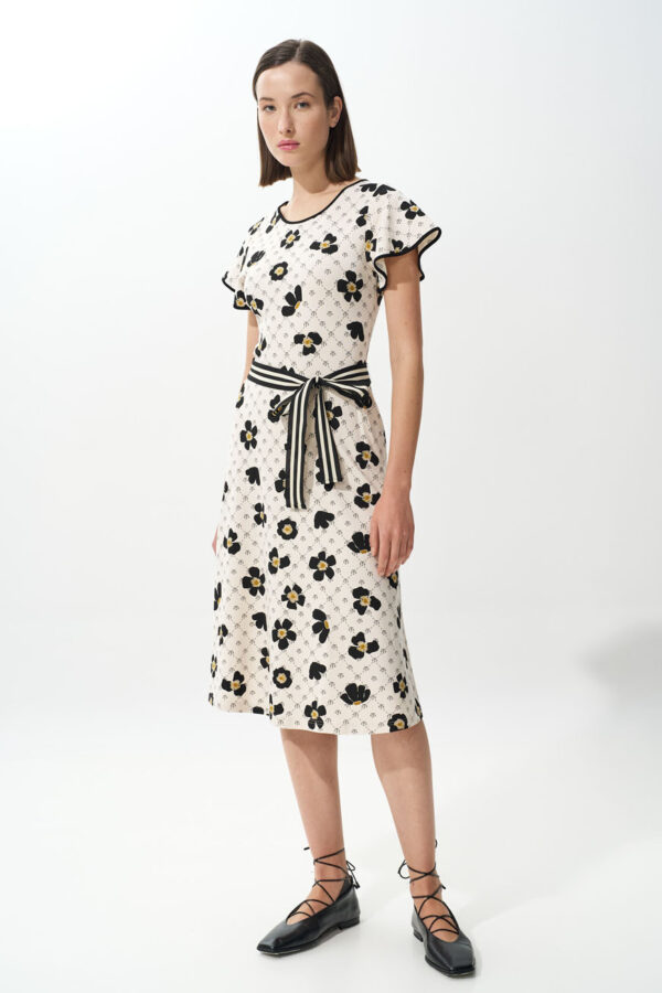 Flared dress daisy monogram with belt
