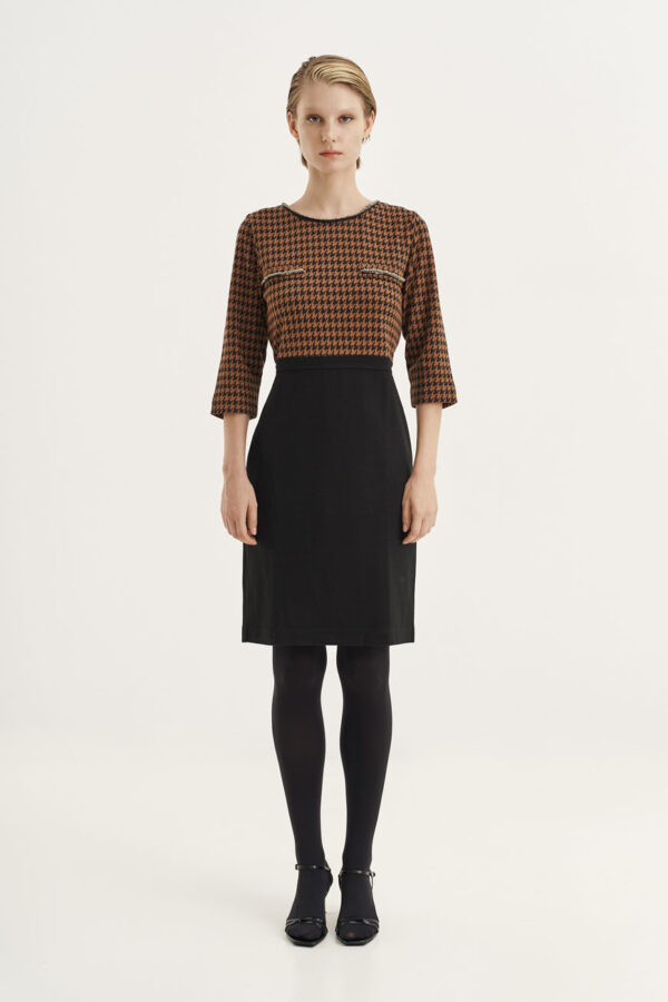Contrast tweed dress with pearls