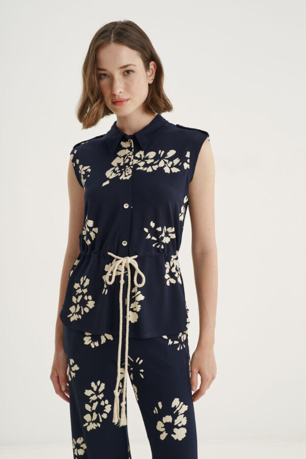 Sleeveless cardigan flower print