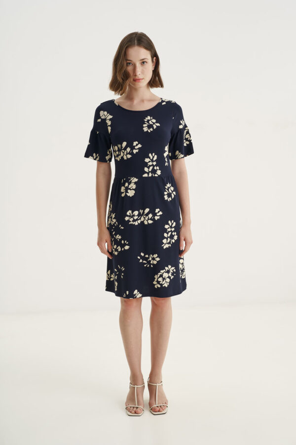 Dress frilled sleeve flower print