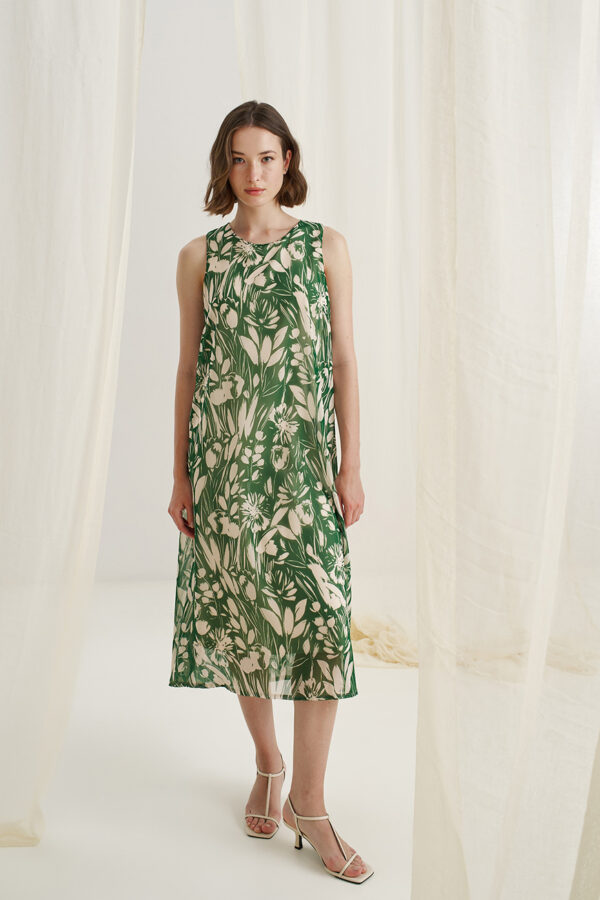 Dress with muslin over + sleeves green