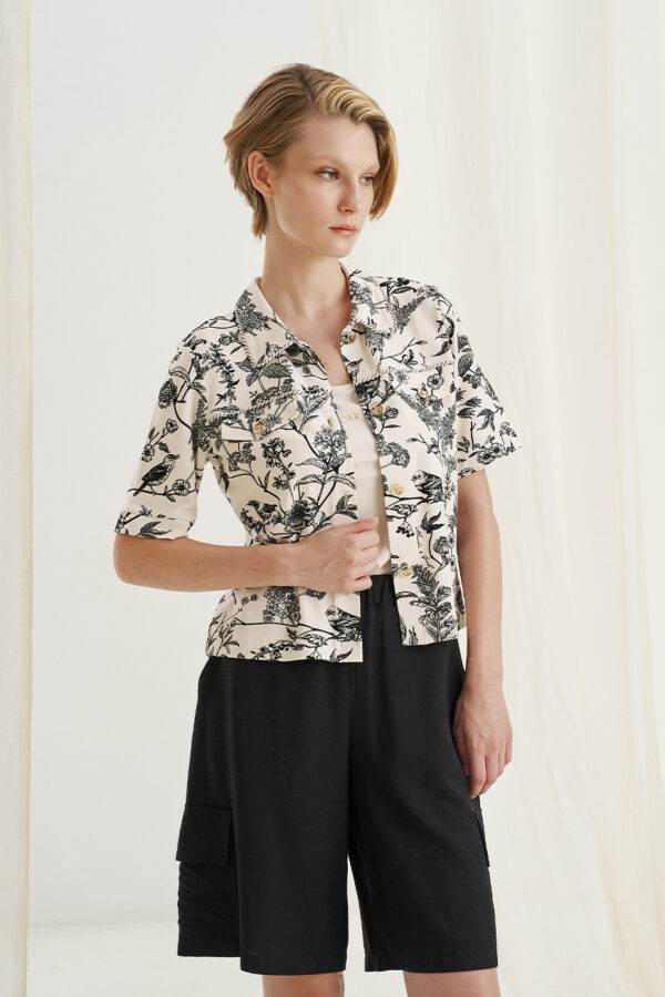 Short sleeves cardigan birds print