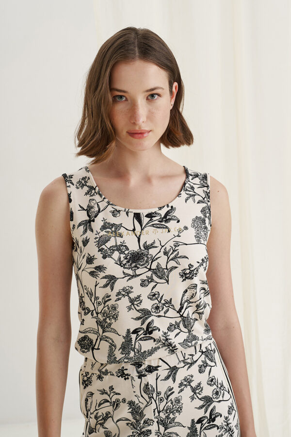 Top with foil logo birds print